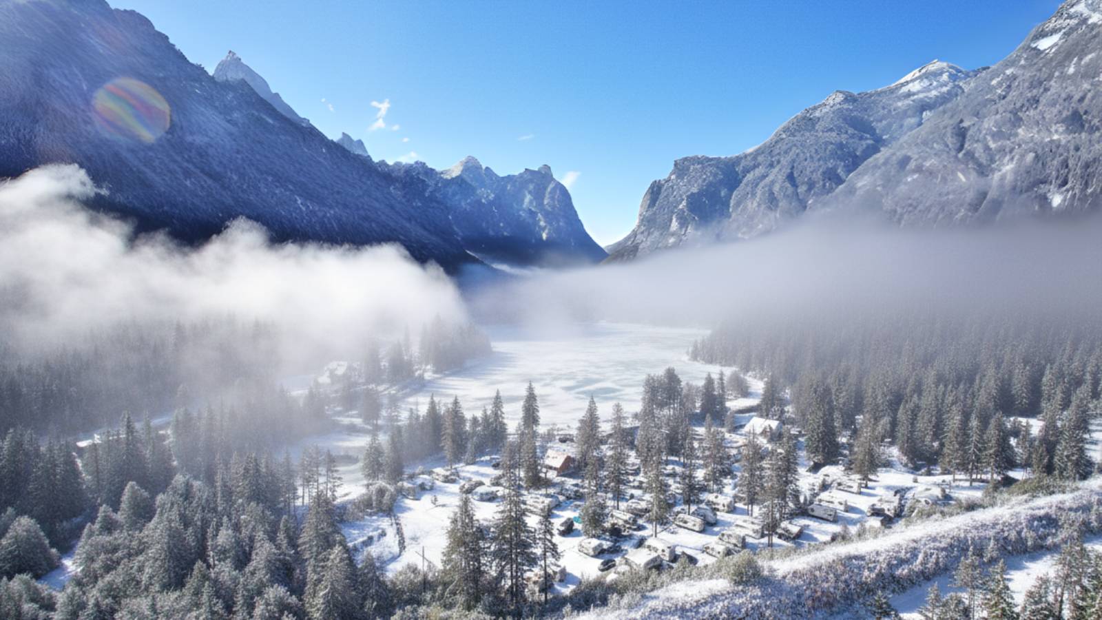 camping toblacher see winter